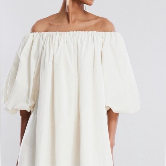 BCBGMAXAZRIA BCBG MaxAzria Balloon Peasant Adelaide Cream Off Shoulder Dress - Picture 6 of 7